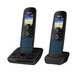 Panasonic KX-TGH722FRB DECT Téléphone Numérique Sans Fil avec Répondeur Numérique, Base et 2 Combinés, Mains Libres, Identification de l'Appelant, Blocage des Appels Indésirables, LCD Couleur, Noir