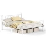 VASAGLE Lit 2 Personnes, Lit Double, Lit 2 Places, en Métal, Convient pour Matelas de 160 x 200 cm, Montage Facile, pour Petits Espaces, Chambre d’Amis, Chambre Ado, Blanc RMB065W01