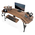 EUREKA ERGONOMIC Bureau Gaming LED 182x76cm Bureau Gamer Professionnel en Fome Aile Bureau d’Ordinateur Informatique avec Plateau de Clavier, Support d'écran, Tapis de Souris