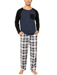 Jahetuul Pyjama à Manches Longues en Coton pour Homme Ensembles de Pyjama Homme 2 Pièces Vêtements de Nuit avec Pantalon à Carreaux Vêtements de Détente Doux et Confortable