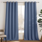 PONY DANCE Double Rideau Salon - Rideaux et Draperies à Oeillets Décoration de Fenêtre Isolation Thermique pour Maison Chambre Économie d'énergie, Bleu Brume, L 140 sur H 260 cm, 2 PCs