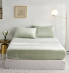 Drap Housse Polaire 160x200 Vert Clair Hiver Bonnet 30 cm Toucher Cachemire Flanelle Drap de lit Microfibre Super Chaud pour Matelas Épais