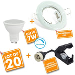 Lot de 20 Spot led encastrable complet Blanc Fixe avec Ampoule GU10 7W Dimmable Température de Couleur: Blanc Froid 6000K