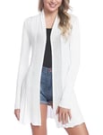 Sykooria Gilet Femme en Coton Long Tricoté Veste Casual à Manches Longue Cardigan Respirant Élégant,M,Blanc 2