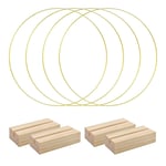 2X(4 PCS 12 Inch Metal Floral Hoop for DIY with 4 PCS Wood Place Card6339