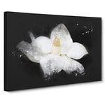 Blooming White Magnolia Paint Splash Modern Art Canvas Wall Art Print Ready to Hang, Framed Picture for Living Room Bedroom Home Office Décor, 20x14 Inch (50x35 cm)