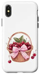 Coque pour iPhone X/XS Noeud coquette rose sur un panier en osier avec cerises