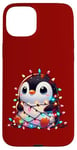 iPhone 15 Plus Christmas Penguin with Light Strings Clumsy Cute Entangled Case