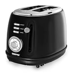 Geepas 2 Slice Bread Toaster with 6 Level Browning Control | Removable Crumb Tray, Defrost, Reheat & Cancel Function, Cord Storage | 2 Year Warranty, Stainless-Steel Housing, 850W, Black