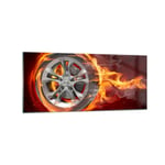 Impression sur Verre 120x50cm Tableaux Image Photo Wheel Flames Rim Decoration