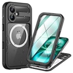 Lanhiem Coque pour iPhone 16 Plus Étanche,IP68 Imperméable 360 Integral Renforcée Antipoussière Anti-Neige Resistante Waterproof Etui[Compatible avec MagSafe]Protection Housse pour iPhone 16 Plus,Noir