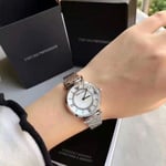 EMPORIO ARMANI WOMENS WATCH STAINLESS STEEL SILVER BRAELET AND WHITE DIAL AR1908