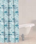 Sabichi Rideau de Douche Bleu PEVA - 180 x 180 cm - Motif bébé Poisson - Multicolore - Résistant à la moisissure - Facile à Nettoyer - sans BPA - avec 12 Crochets en Plastique