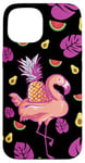 Coque pour iPhone 15 Pink Flamingo With Pineapple Cute Tropical Summer Pattern