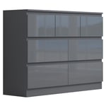 Grey Gloss Front Chest of Drawers 7 Drawer Sideboard Bedroom Matt Frame