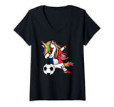 Womens Funny Dabbing Unicorn France Football - French Flag Soccer V-Neck T-Shirt