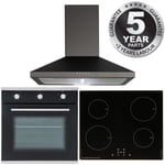 SIA 60cm Black Single Electric Fan Oven, 4 Zone Induction Hob & Cooker Hood Fan