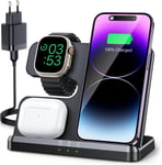 Chargeur Induction 3 En 1 Pour Iphone 15 14 13 12 11 Pro Max/Xr/8/Samsung,Station De Charge Pour Apple Watch 9/Ultra 2/Se/8/7/6/5/4,Base Chargeur Pour Airpods Pro/3/2 (Noir)