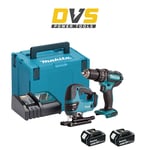 Makita DLX2134TJ Cordless 18V LXT DJV180 Jigsaw & DHP482 Combi Drill Twin Set