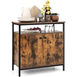 Buffet de Cuisine Industriel avec 2 Portes et Cadre Métallique 80x40x80 cm Meuble de Rangement avec Étagères Ouvertes Marron - Costway