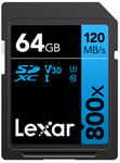 Lexar High-Performance 800x Carte SD 64 Go, Carte Memoire SDXC UHS-I, Jusqu'à 120 Mo/s en Lecture (LSD0800064G-BNNAG) Bleu