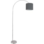 Lampadaire Arch abat-jour tissu Lampadaire incurvé salon Arc lampe gris, réglable en hauteur, 1x E27, LxH 96x195 cm