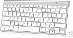 Clavier sans Fil Bluetooth 5.1,Mini Clavier AZERTY sans Fil USB 2.4GHz Double Modes Silencieux avec Pavé Numérique,Compatible avec Windows/MacOS,Windows PC Laptop,Argent