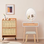 Puluomis - Coiffeuse avec led Miroir et Rangement, Table de maquillage et tabouret, Miroir rond blanc+ 2 tiroirs en bois, Meuble coiffeuse, Moderne,