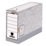 10 BANKERS BOX A4 System Foolscap Transfer Box Files - Cardboard Transfer Boxes for Foolscap, Folio and Paperwork - W12 x H25.5 x D36cm - Pack of 10 - Grey