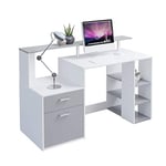 Hadwin Bureau d'ordinateur pour la maison, bureau en bois avec tiroirs et étagères de rangement - Station de travail