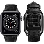 MroTech Bracelet Compatible avec iWatch 42mm 44mm 45mm 49mm Bracelet Cuir Véritable Bande de Montres de Remplacement pour iWatch Série 8/7/6/5/4/3/2/1 Watch Band Sangle Crocodile Noir+Fermoir Noir