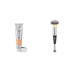 Lot de IT Cosmetics, Crème CC+ Anti-Âge Your Skin But Better, Haute Couvrance, Waterproof, Fini Naturel, 32 ml, Teinte : Neutral Tan + IT Cosmetics, Heavenly Luxe #7, Pinceau Double Embout