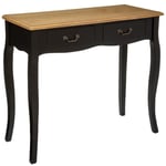 Pegane - Console en bois avec 2 tiroirs coloris noir / chêne - Longueur 87 x Profondeur 34 x Hauteur 78 cm - noir / chêne