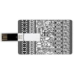 8G USB Flash Drives Credit Card Shape Tribal Memory Stick Bank Card Style Antique Aztec Mayan Folk Abstract with Animal and Geometric Ethnic Boho Pattern,Black White Waterproof Pen Thumb Lovely Jump