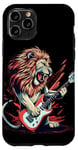 Coque pour iPhone 11 Pro Costume de lion à bascule avec guitare électrique