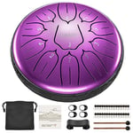 LEKATO Steel Tongue Drum, Mini Handpan Drum 6 Inch 11 Notes D Major, Alloy Steel Percussion Instruments for Meditation Yoga Musical Education, Ethereal Balmy Drum for Adult Beginner, Purple Pearl