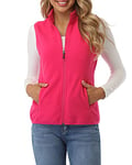 fuinloth Manteaux sans Manche Femme Chaud Polaire Zippé Gilet Veste pour Printemps Automne Hiver Rouge Rose M