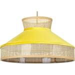 Lampe à Suspension Lumière Douce Abat-Jour en Coton Rotin Naturel et Jaune Batali