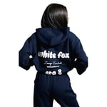 Vit Fox Damernas Casual 2-delad Träningsoverall Sport Hoodie Långa Byxor Outfit Set Sportkläder Dark blue S