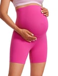 CRZ YOGA Women's Butterluxe 6" Maternity Shorts Over The Belly - Over Bump Yoga Sports Biker Shorts Pregnancy Leggings Hibiscus Purple 8