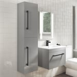 Double Door Grey Wall Hung Tall Bathroom Cabinet with Black BUN/BeBa_28208/80141