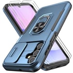 Giolus Case for Samsung Galaxy A15 5G with Slide Camera Cover + 2 Pack Screen Protector, Military Shockproof Full Body Protective Rugged Phone Case, Built in 360° Ring Holder Kickstand, Blue