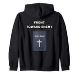 Front Toward Enemy – Christian Faith Military Cross & Bible Zip Hoodie