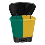 Large Twin Pedal Bin Kitchen Dustbin With Black Lid And Handle (Green + Yellow)