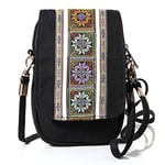 Goodhan Embroidery Canvas Crossbody Bag Cell phone Pouch Coin Purse for Women, A001 - Size Basic - Black