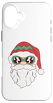 Coque pour iPhone 16 Plus Lunettes de soleil visage de Père Noël barbe et chapeau de Noël drôle