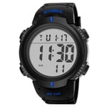 Herr Sport Casual LED-klockor Herr Digital klocka Multifunktionell gummi Man Fitness Army Militär elektronisk watch Reloj Hombre Blue