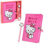 Hello Kitty A5 Secret Diary & Pen Set Stationery Set Kawaii Office or School Supplies Kuromi Fluffy Lockable Journal & Ballpoint Pen, Anime Gifts (Pink)