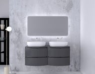 Ensemble salle de bains l.138 cm meuble sous vasque + plan de toilette double gris anthracite brillant Vague