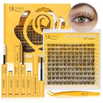 QUEWEL Natural Cluster Lashes Super Thin Band, Cluster Lashes Kit Natural Look, Reusable Eyelash Clusters with Lash Bond and Seal Lash Tweezer and Lashes Glue Remover(NATURAL-JX 02 KIT)